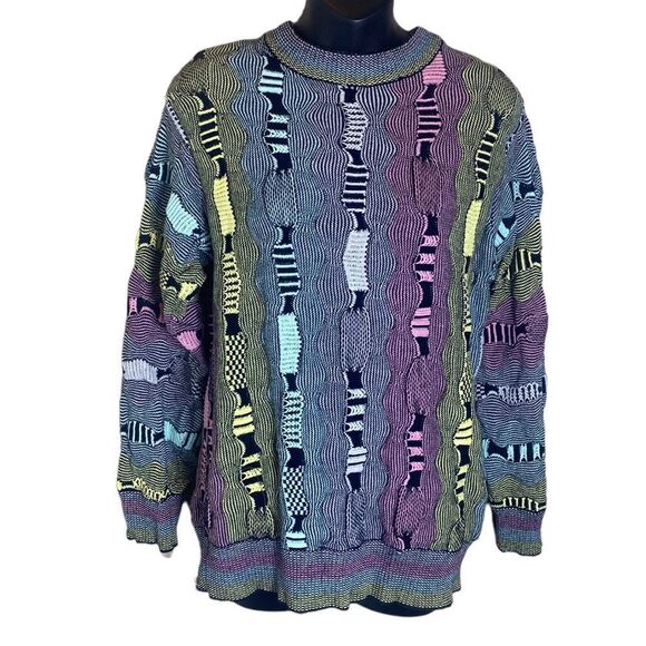 REASON medium pastel 3D knit textured sweater biggie Cosby colorful grandpa - Picture 1 of 6